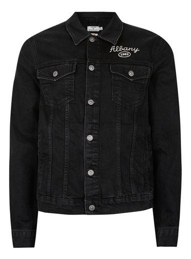 Topman Mens Black Chain Stitch Denim Jacket