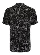 Topman Mens Black And White Flower Outline Print Short Sleeve Casual Shirt