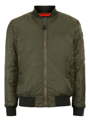 Topman Mens Green Schott Khaki Ma1 Bomber Jacker
