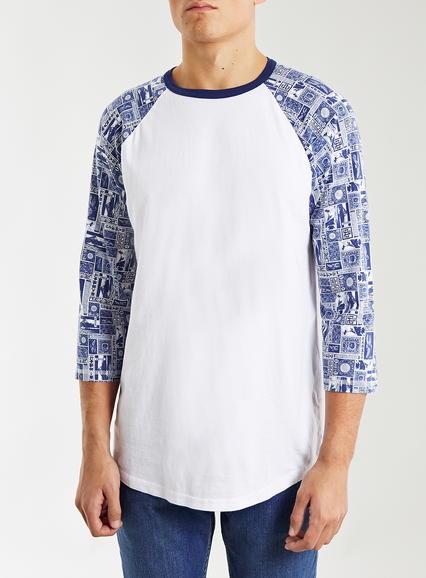 Topman Mens White Stamp Print Raglan T-shirt