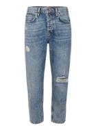 Topman Mens Washed Blue Ripped Tapered Fit Jeans