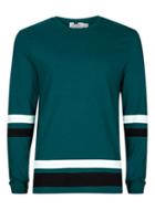 Topman Mens Green Teal Contrast Stripe Long Sleeve T-shirt