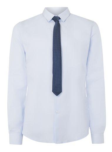 Topman Mens Blue Dress Shirt And Navy Dot Tie Set