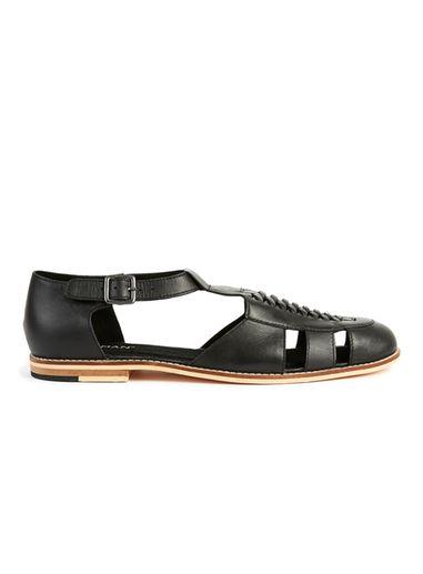 Topman Mens Black Leather Fisherman Buckle Sandals