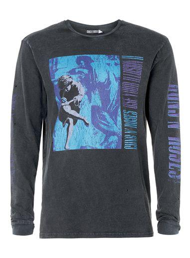 Topman Mens Black Guns N' Roses Print Oversized Long Sleeve T-shirt