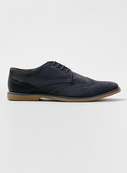 Topman Mens Grey Navy Suedette Brogue Shoes