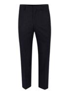 Topman Mens Blue Navy Pinstripe Wool Blend Relaxed Fit Cropped Dress Pants