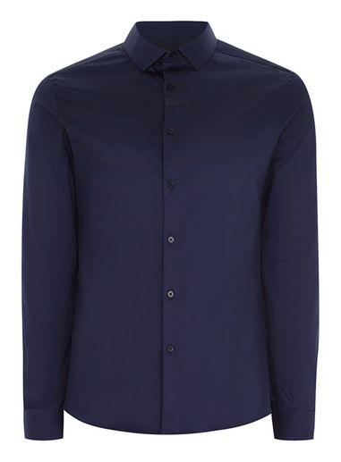 Topman Mens Premium Navy Satin Muscle Fit Shirt