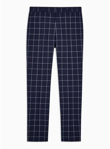 Topman Mens Navy Windowpane Check Skinny Fit Suit Trousers