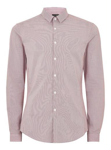 Topman Mens Red And White Stripe Muscle Fit Long Sleeve Shirt