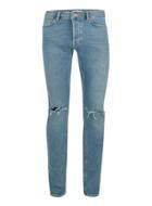 Topman Mens Blue Wash Vintage Ripped Stretch Skinny Jeans