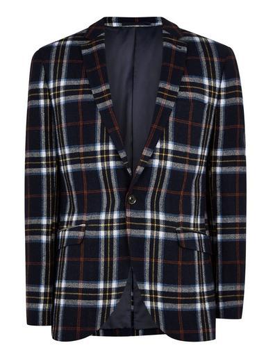 Topman Mens Navy Check Skinny Blazer