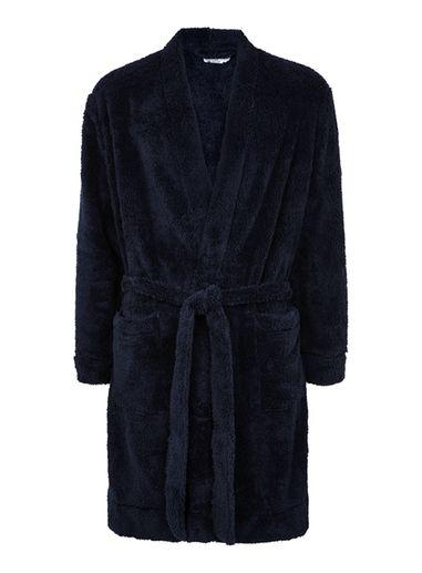 Topman Mens Navy Faux Fur Dressing Gown