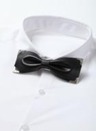 Topman Mens Black Leather Bow Tie