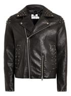 Topman Mens Black Studded Faux Leather Biker Jacket
