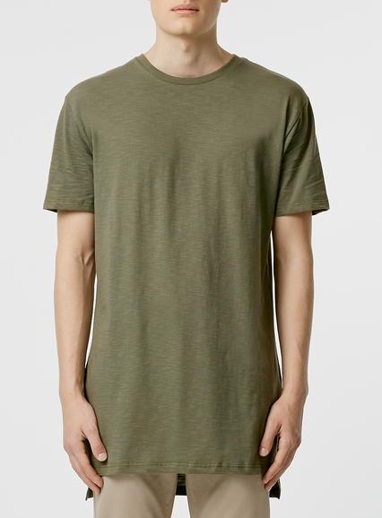 Topman Mens Green Step Hem Longline T-shirt