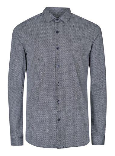 Topman Mens Blue Navy And White Nordic Print Long Sleeve Shirt