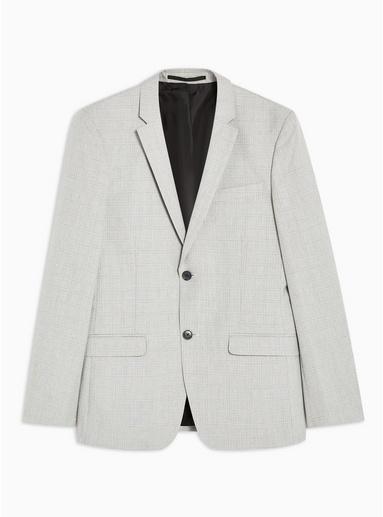 Topman Mens Blue Grey Check Skinny Blazer