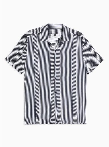 Topman Mens Navy And White Mixed Stripe Slim Shirt