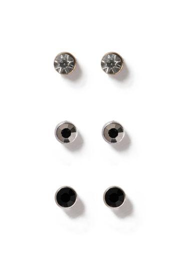 Topman Mens Silver Crystal Stud Earrings 3 Pack*