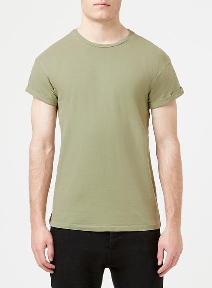 Topman Mens Green Khaki Acid Wash Roller T-shirt