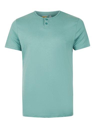 Topman Mens Green Teal Grandad Collar T-shirt