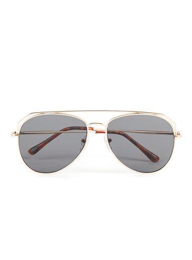 Topman Mens Metallic Gold Flat Lens Aviator Sunglasses