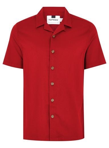 Topman Mens Red Dobby Revere Short Sleeve Shirt