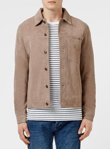 Topman Mens Ltd Brown Suede Trucker Jacket*