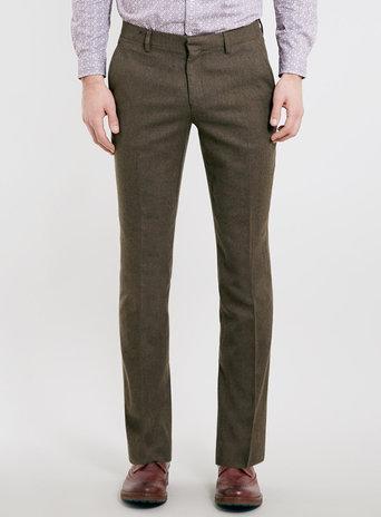 Topman Mens Brown Flannel Skinny Suit Pants