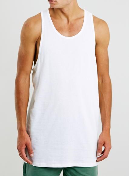 Topman Mens White Long Line Tank