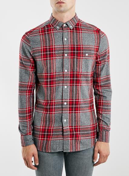 Topman Mens Red Twist Check Long Sleeve Casual Shirt