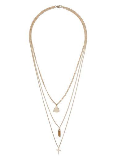 Topman Mens Gold Multirow Necklace