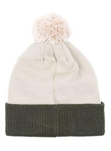 Topman Mens Pink And Khaki Colour Block Bobble Beanie Hat