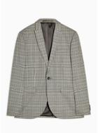Topman Mens Grey Stone Check Skinny Fit Single Breasted Blazer With Peak Lapels