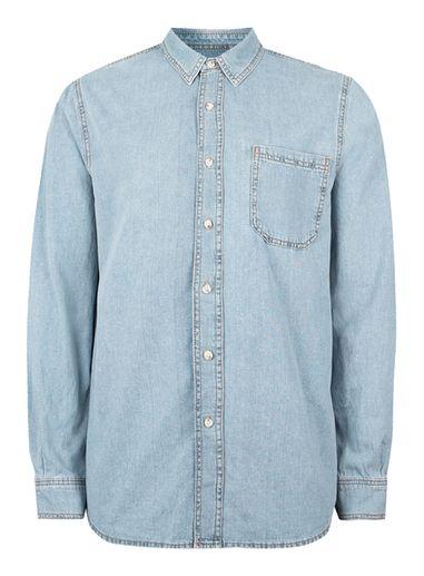 Topman Mens Grey Melange Denim Shirt