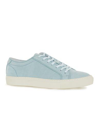 Topman Mens Blue Leather Nubuck Sneakers