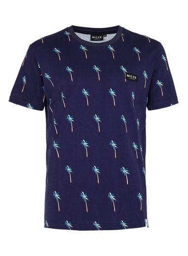Topman Mens Black Nicce Navy Palm Tree Print T-shirt