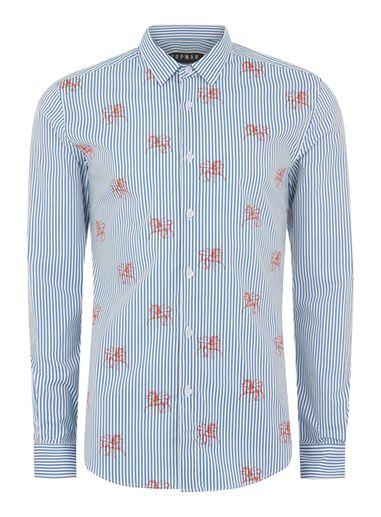 Topman Mens Blue And White Horse Stripe Shirt