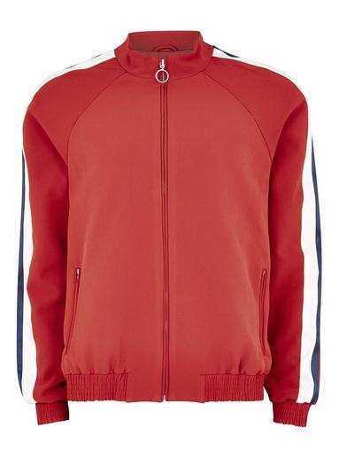 Topman Mens Red Smart Track Top With Satin Side Stripe