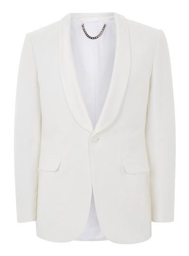 Topman Mens White Jacquard Tuxedo Jacket With Satin Lapel