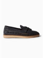 Topman Mens Navy Leather Weave Loafers