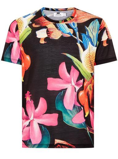 Topman Mens Black Jungle Floral T-shirt