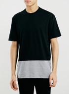 Topman Mens Black Grey Panel Crew T-shirt