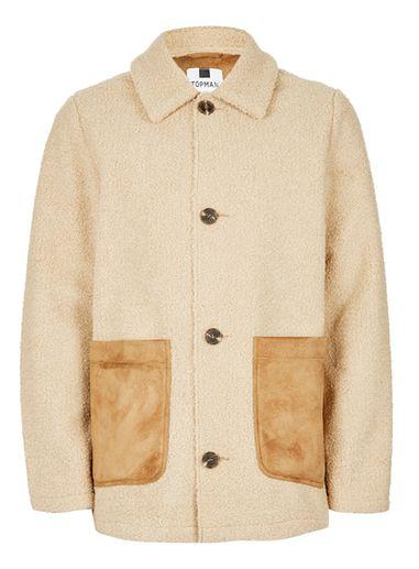 Topman Mens Brown Faux Shearling Jacket