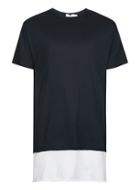 Topman Mens Blue Navy Longline Contrast Hem T-shirt
