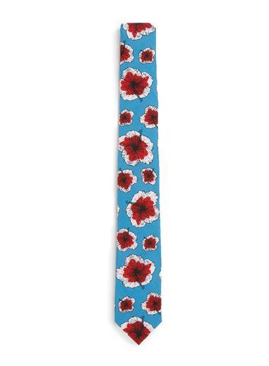 Topman Mens Blue And Red Floral Print Cotton Tie