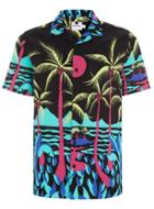 Topman Mens Black Palm Tree Print Short Sleeve Shirt