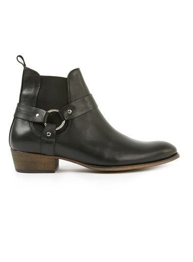 Topman Mens Black Leather Harness Boots