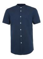 Topman Mens Blue Navy And Black Oxford Stand Collar Casual Shirt